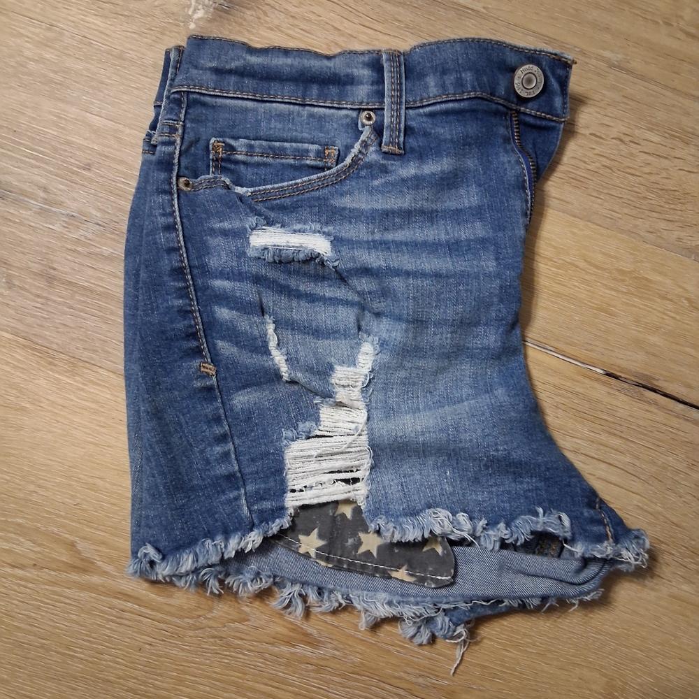 Mudd Distressed Blue Denim Shorts with Frayed Hem